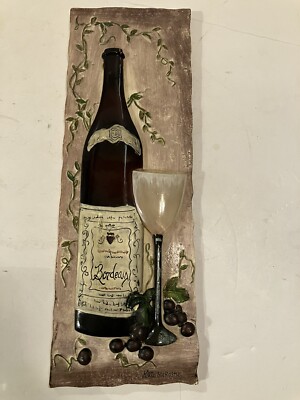 Kate McRostie 3D Wall Art Plaque Bordeaux Bottle And Glass