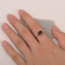 Dainty Smoky Quartz Ring Natural Gemstone Pave Band 925 Sterling Silver Ring