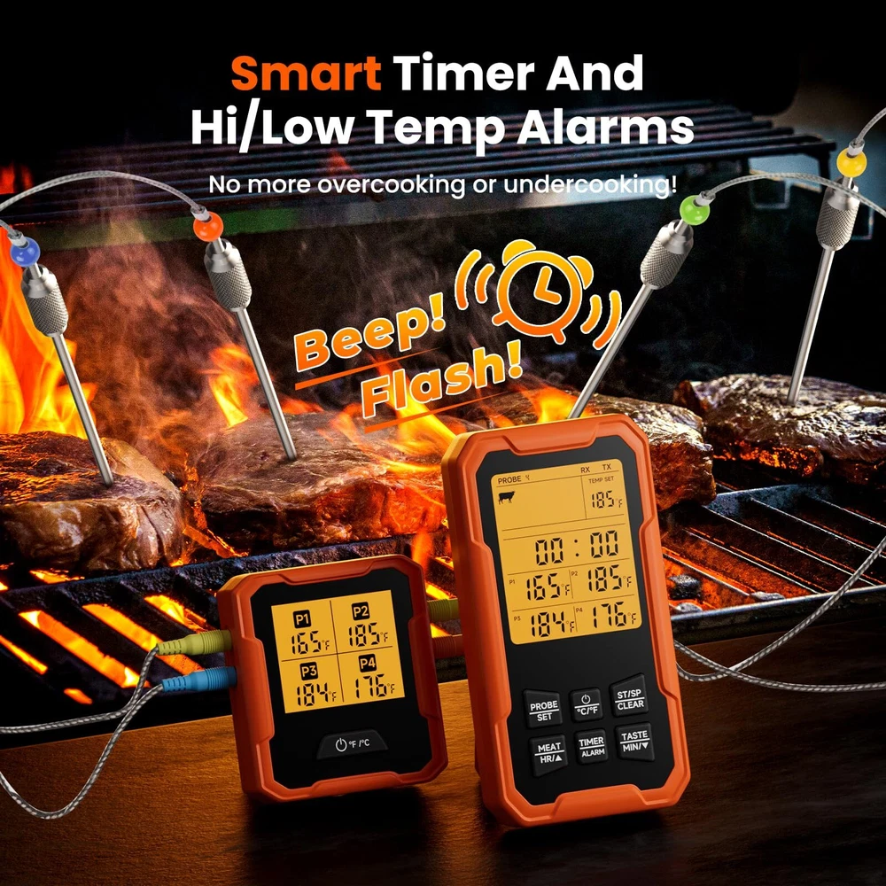 Wireless Meat Thermometer Remote Meat Thermometer with 4 Probes Fast and Accu...