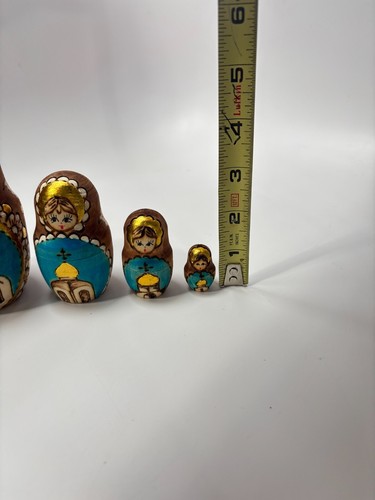 Vtg Set Russian Orthodox Church Nesting Dolls Cathedral Matryoshka Handpainted - Picture 3 of 12