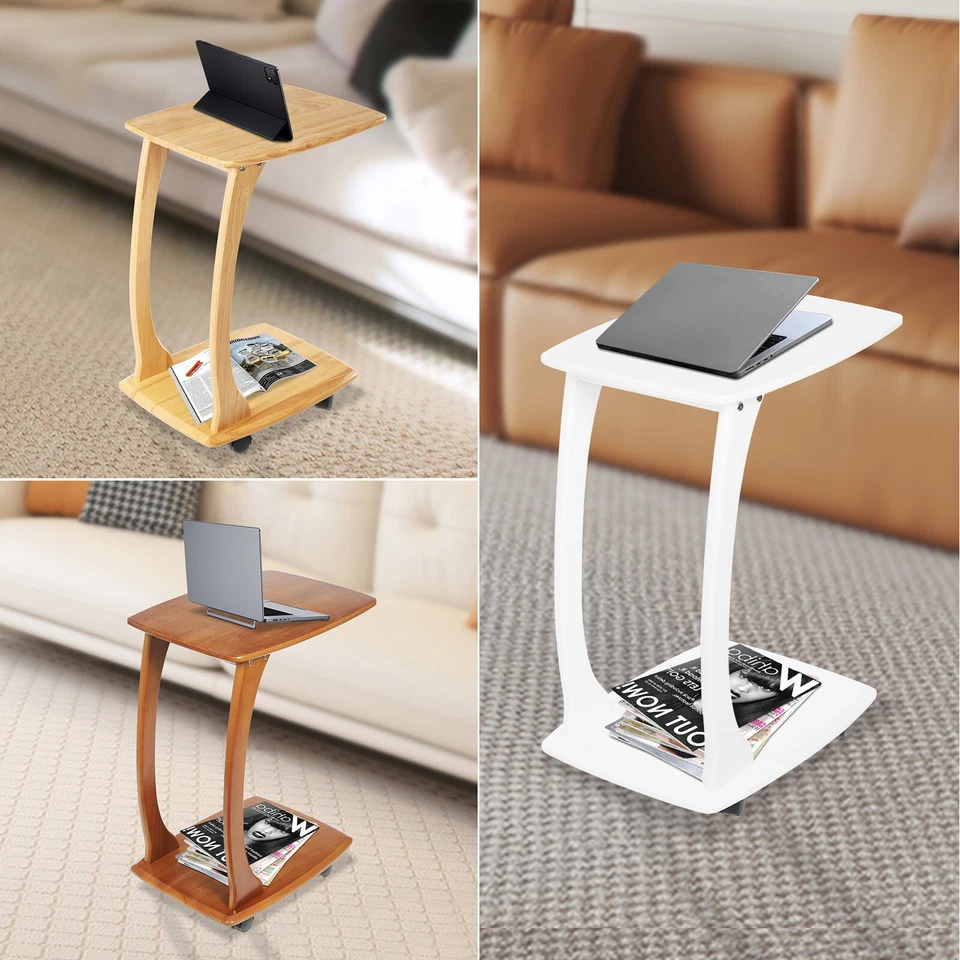 C Shaped End Table Small Side Sofa Table Sofa End Table Laptop Table Wheels Home - Image 4 of 4