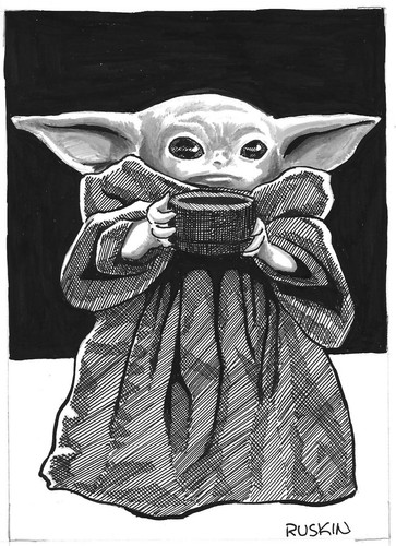 Baby Yoda El Niño Arte Original 5""x7"" por Kurt Ruskin Mandolorian Star Wars 2 - Imagen 3 de 5