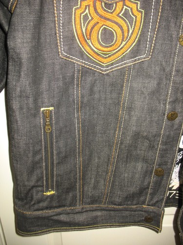 Acht 732 schwarze Denimjacke für Herren Größe 2XL 8732 Motorclub maßgeschneidert Kultur Baumwolle - Bild 4 von 12