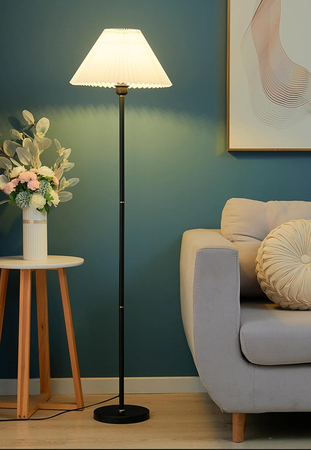 Black Pole Floor Lamp Simple Design Tall Lamp with Shade Standing Lamp with LED