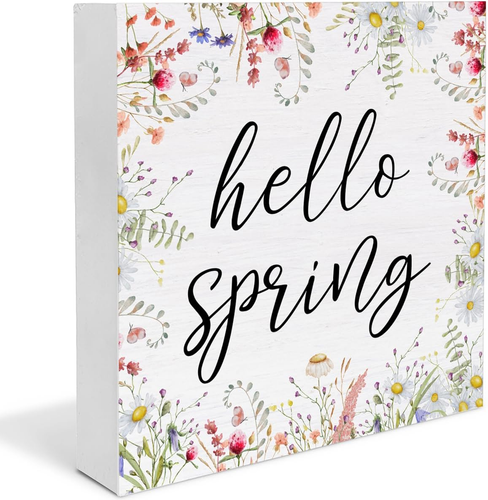 Spring Decor Farmhouse Desk Decorations Wooden Sign, Hello Spring Wood Plaque Bl - Picture 12 of 12