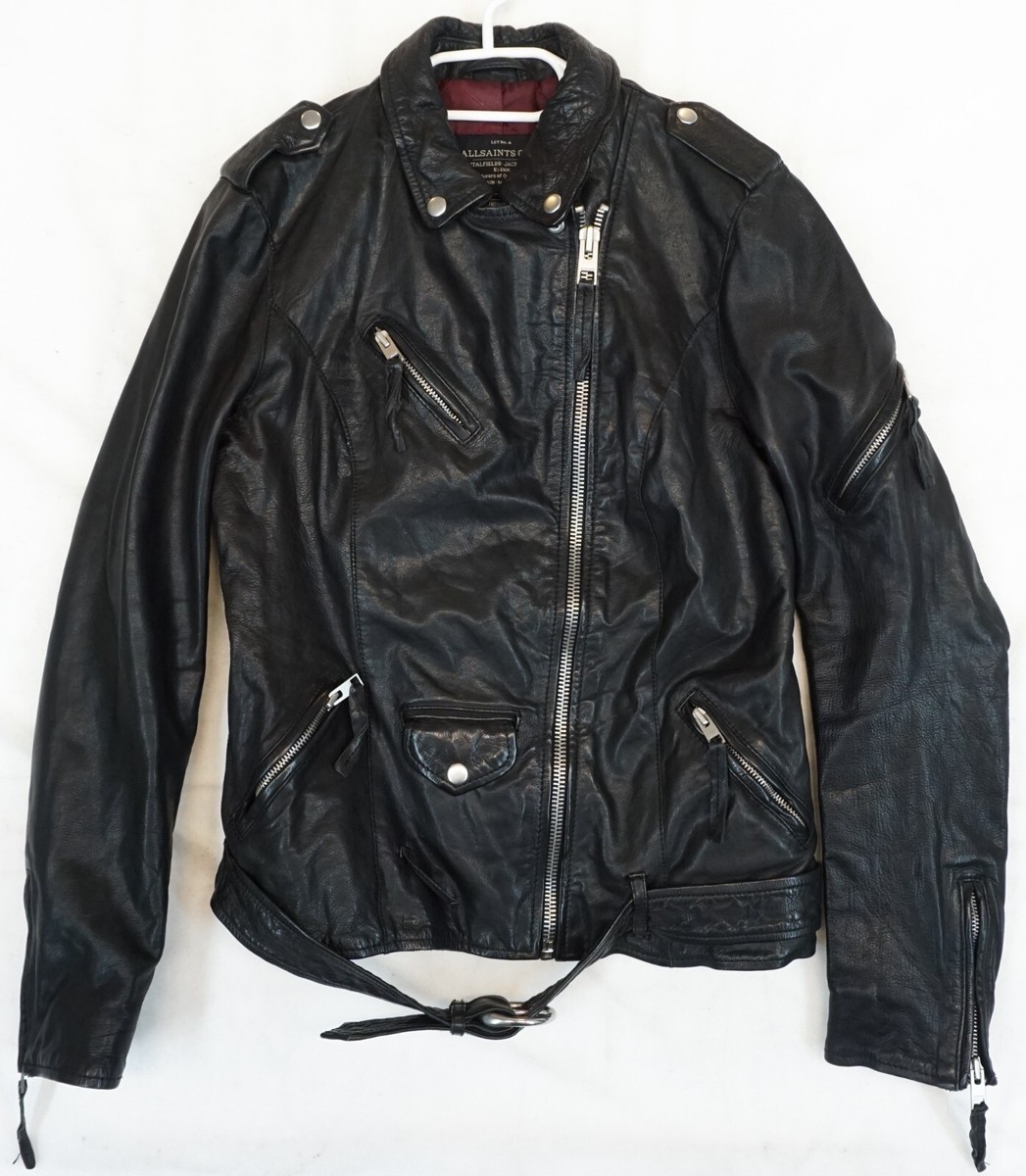 ALLSAINTS ブラック ミリタリージャケット S allsaints black leather biker jacket red lining size medium