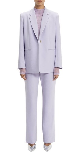 CUE Lilac Double Weave Twill Button Detail Pants Straight Leg Split Hem Sz 10 - Picture 2 of 11