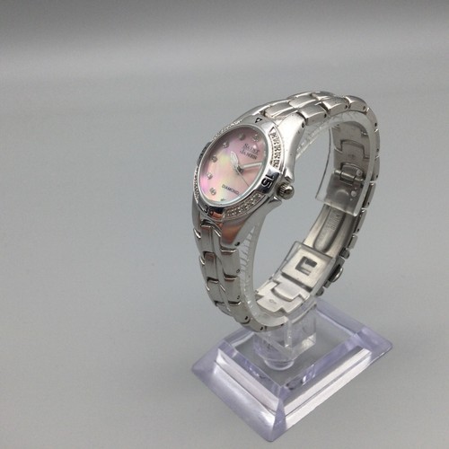 Saint James Diamond Watch Women 28mm Silver Tone Pink MOP Dial New Battery 6.5" - Picture 4 of 14