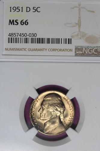 1951 D- NGC 5C MS66 JEFFERSON NICKEL #B46301