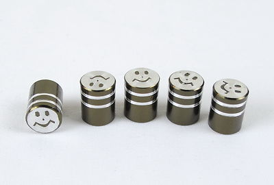 Funky Wheel Staubkappen PK5 zwei Bänder Happy Face Aluminium dunkelgrau 5 Stück 