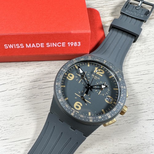 NEW✅ Swatch SUSA401 Men's Soft Plastic Analog Gray Gold Watch Chronograph $130 - 第 1/15 張圖片