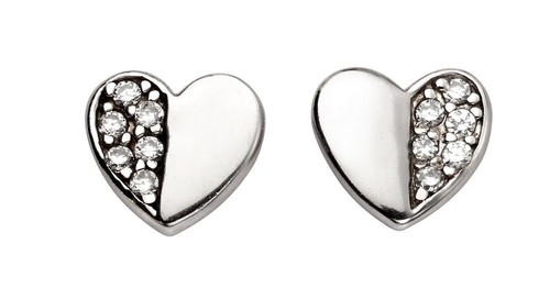 Mezza Zircone Orecchini a Perno Cuore Argento Sterling 925 Marchiato Nuovo Boxed - 第 1/3 張圖片