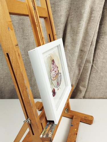 Cupcake with cream and cherries. Original watercolour - Picture 5 of 7