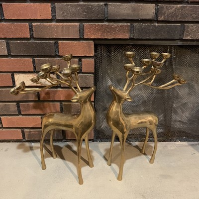 2 Pottery Barn Brass Deer Candle Holder Reindeer Candelabra