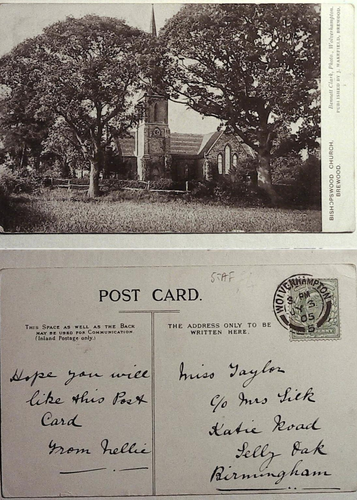 Postcard - Bishopswood Church, Brewood, Staffs 1905 - Post Free