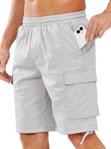 Mens Cotton Cargo Shorts 6 Pockets Elastic Waist Drawstring Work Casual - Picture 10 of 23