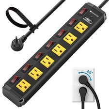 6-Outlets 1200J Power Strip Surge Protector, Flat Plug 6ft Extension Power Cord