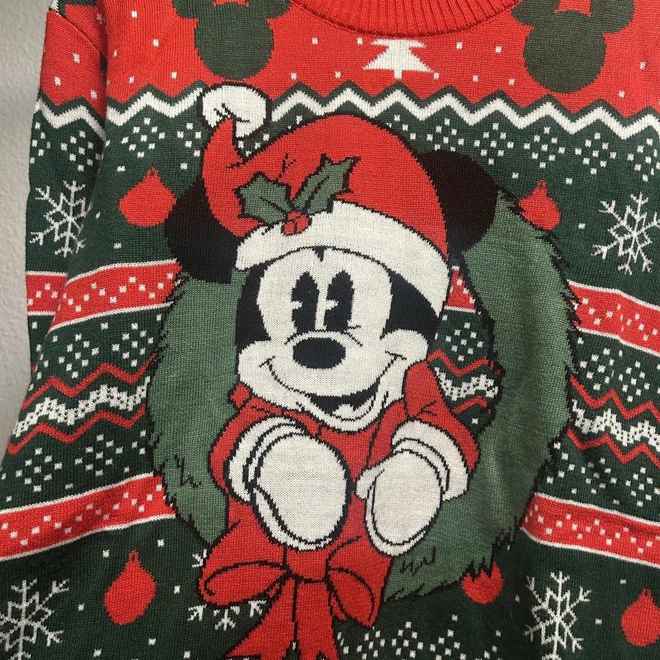 Рождественский свитер Disney Mickey Mouse мужской размер большой красный зеленый праздничный принт  - Изображение 3 из 4