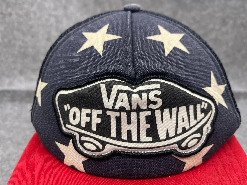 Gorra Vans Off The Wall Snap Back Adulto Talla Única Azul Rojo Bandera de EE. UU. Camionero Foto 2 de 4