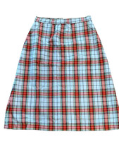 Vintage 1970s Womens Midi Skirt Handmade Blue Red Plaid Wool Preppy Holiday