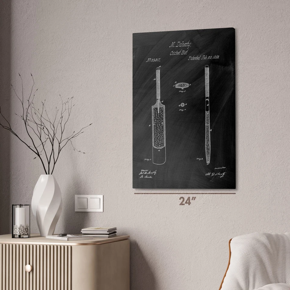 Cricket Bat Patent Wall Art Poster, Canvas or Framed Sports Decor Cricket Gift - Image 3 of 4