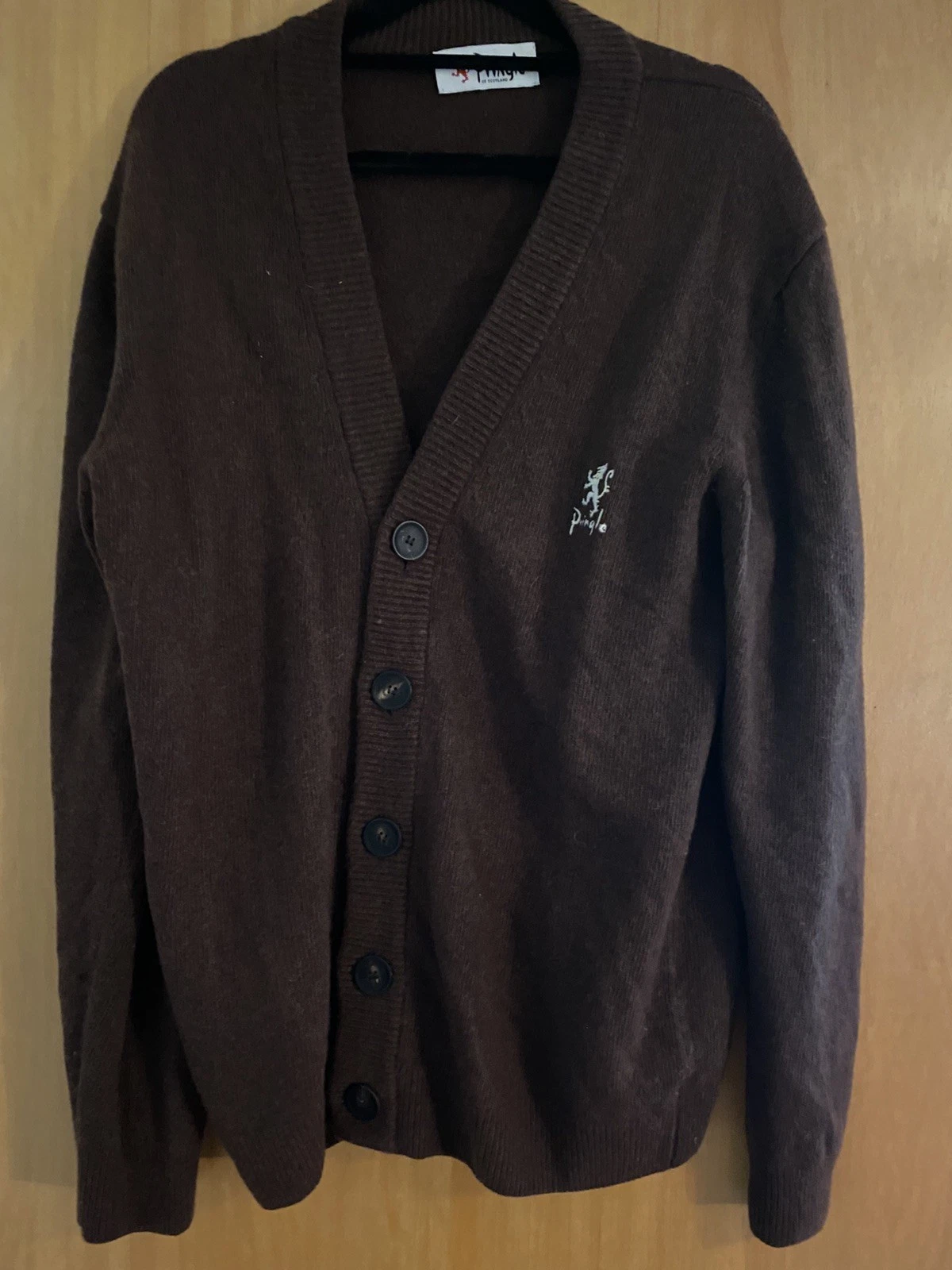 Men’s Pringle 1980’s Archive Lambswool Cardigan in Chocolate Brown. Size Large