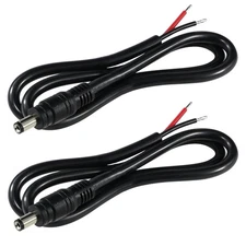 2PCS 2FT Black 16AWG DC Power Pigtails Cable - 5.5MM x 2.1MM Male Plug to Bar...