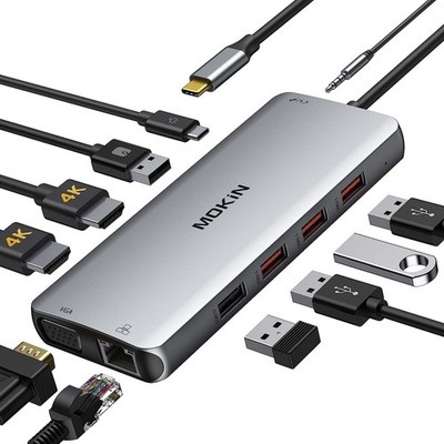MOKiN USB-C-Hub, 11 in 1 Multiport Adapter, Grau [B-Ware]
