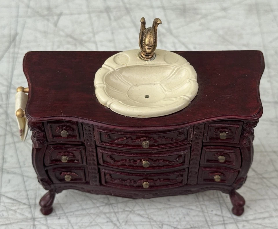 Dollhouse Miniature Wood Bathroom Sink Vanity Cabinet 1:12 Scale Chest Dresser - Image 2 of 4