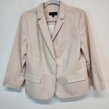 Talbots Womens Blazer Size 14 Cream Red Stripe Lady Jacket Texture Cotton Preppy