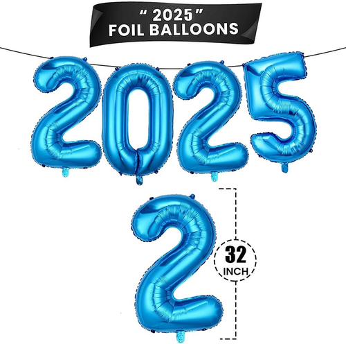 Silvester Deko 2025 Luftballon, Luftballons 2025 Neujahr Silvester Deko Blau, Ne - Bild 2 von 7