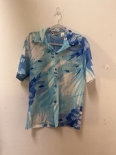 Vintage 1960  s MALIHINI HAWAII Blue Hawaiian Shirt Men - Sz M