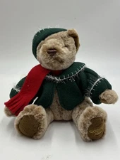 Vintage 2003 Godiva Chocolates Holiday Teddy Bear Green Hat Jacket Red Scarf
