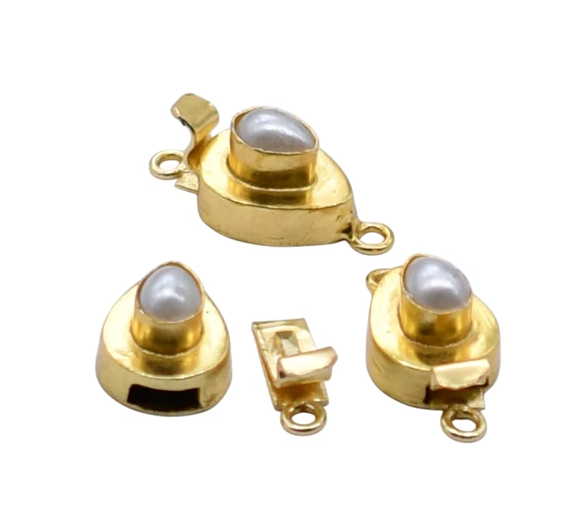 5 Pcs Pearl Tear drop Gemstone Box Clasp 1 Strand 18k Gold Plated - Image 4 of 4