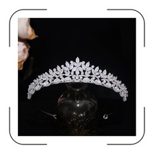 Cubic Zirconia Small Wedding Crowns for Bride CZ Birthday Party Floral Silver