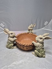 💥 Vintage Chrisdon Bowl 3 Bunny Rabbit Basket Planter Bunnies Farmhouse TS