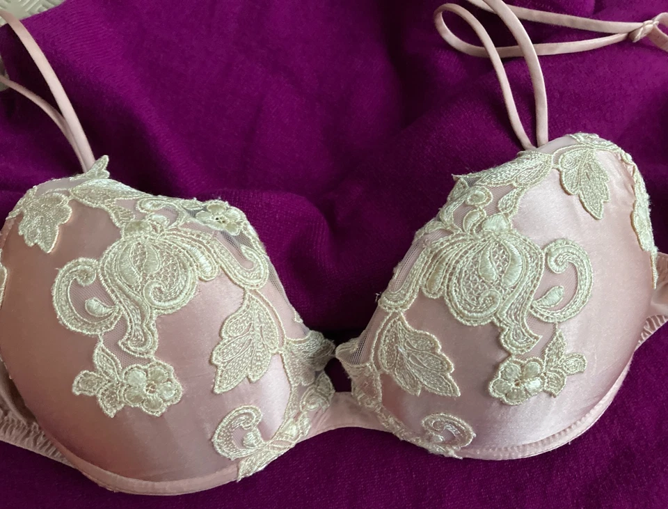 Бюстгальтер La Perla Maison IT1 32C розовый шелк и кремовое кружево погружение пуш-ап с подкладкой - Изображение 4 из 4
