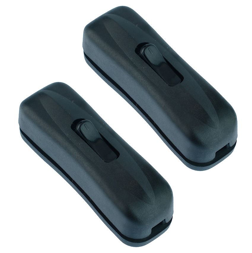 2 x Black Slim Inline Rocker Cord Switch 1A SPST