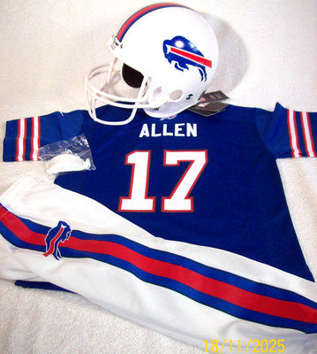 NWT NIKE BOYS LARGE (7) BUFFALO BILLS #17 ALLEN FOOTBALL JERSEY UNIFORM HELMET