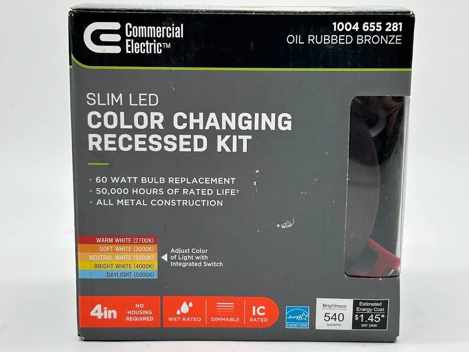 4只装商用电动超薄4英寸无罐嵌入式LED套件油磨青铜 — 第 3/4 张图片