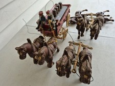 VINTAGE CAST IRON GLYDESDALE HORSE PULLING WAGON TWO MAN