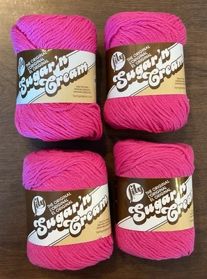 4 Skeins Lily Sugar 'n Cream Cotton Worsted Yarn Crochet Knit ~ Hot Pink ~ Lot - Image 1 of 4