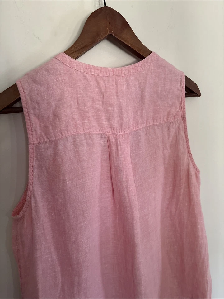 Camisa Christian Siriano Top Talla M 100 % Lino Sin Mangas Rosa Suave Playa Costera Foto 4 de 4