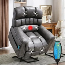 CANMOV Power Lift Recliner Chair w/Massage & Heat - USB Charger - Grey
