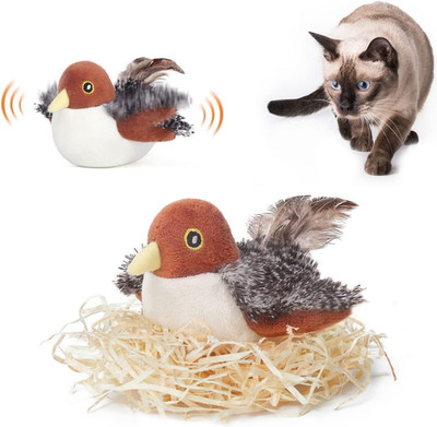 Rechargeable Flapping Bird Cat Toy, Lifelike Chirp, Touch Activated, Catnip