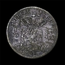 1891 Netherlands East Indies 1/10 Gulden Silver Coin KM# 304 RARE