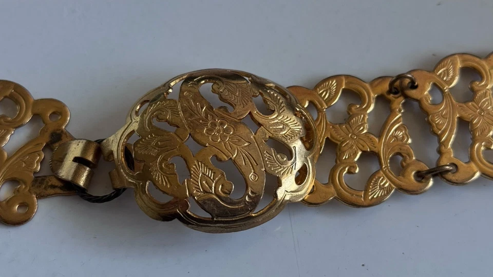 Cinturón Nyonya Filigrana Paktong Oro Latón Peranakan Malasia De Colección G2U Foto 4 de 4