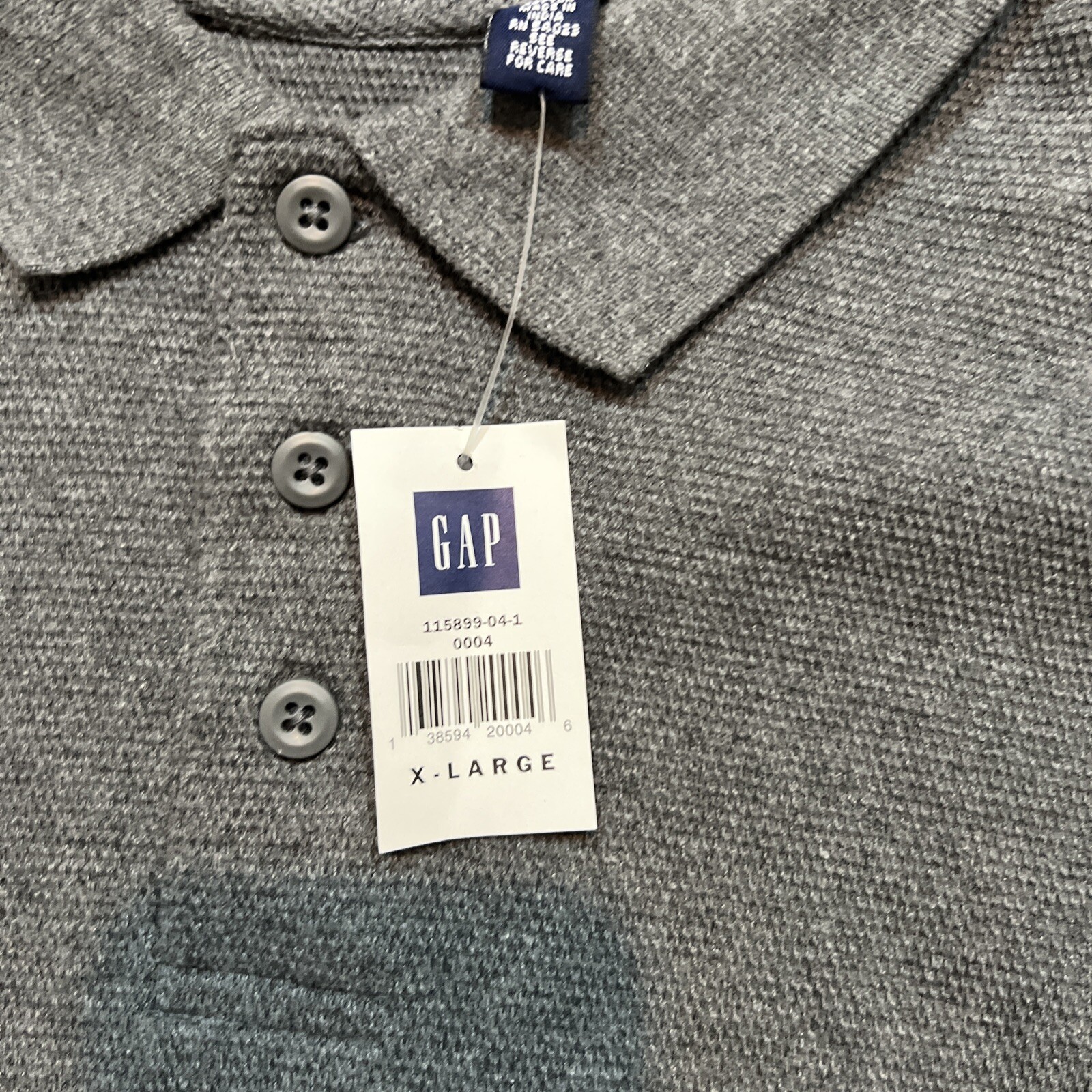 Gap Men's Long Sleeve Pique Polo Shirt Size XL Gray/ Black 100 Cotton