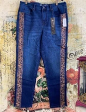 DG2 Diane Gilman Indigo Classic Stretch Snake Tuxedo Stripe Skinny Jean 20W New