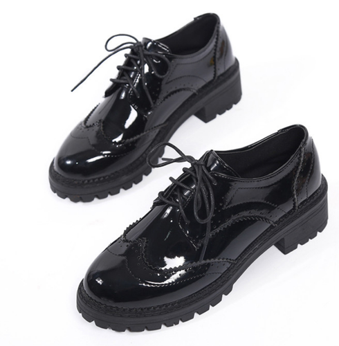 Women Lace Up Patent Leather Shoes 